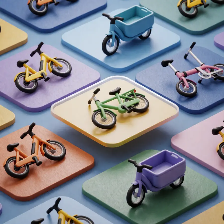 Grille de types de vélos : ville, cargo, pliant, classique