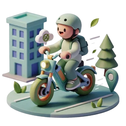 Vélo de flotte en ville, style diorama 3D